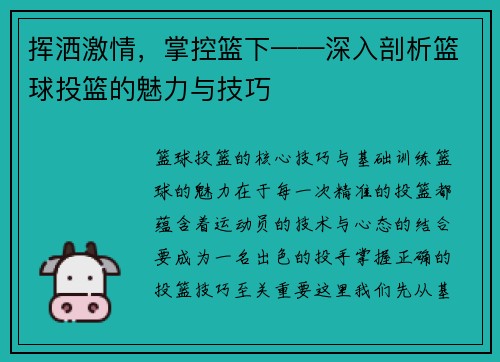 挥洒激情，掌控篮下——深入剖析篮球投篮的魅力与技巧
