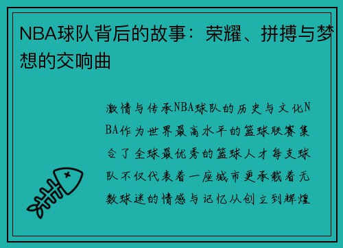 NBA球队背后的故事：荣耀、拼搏与梦想的交响曲