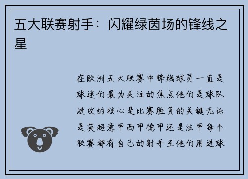 五大联赛射手：闪耀绿茵场的锋线之星